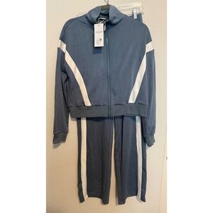 XIEERDUO Blue/White Tracksuit Set Womens Small, Zip Up Jacket & Pants Loungewear